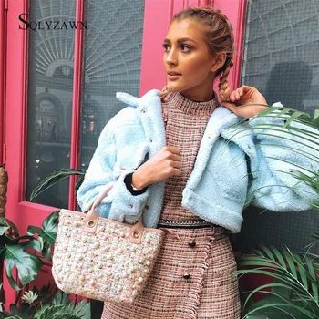 

Lamb Wool Winter Women Teddy Fur Coat Warm Trendy Furry Cropped Tweed Lady Coat Jacket Pocket Short Faux Fur Coat Outerwear 2020