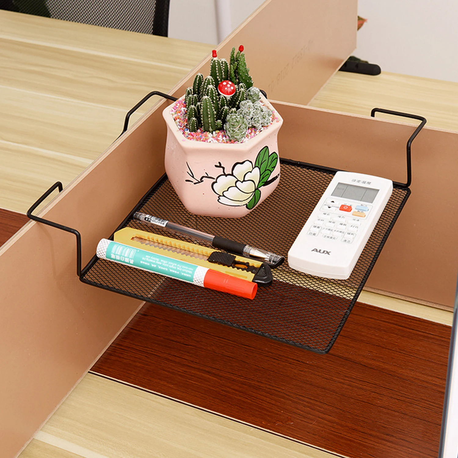 

Fashion Square Iron Wire Balcony Office Cubicle Corner Storage Rack Shelf for Books Pens Telephone Plants Pots Picture Frames