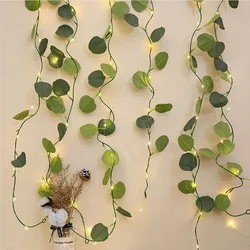 10m 100leds 2m 20leds Artificial Eucalyptus Green Leaf String Lights Holiday Ivy Vine Garland Light for Wedding Christmas Decor