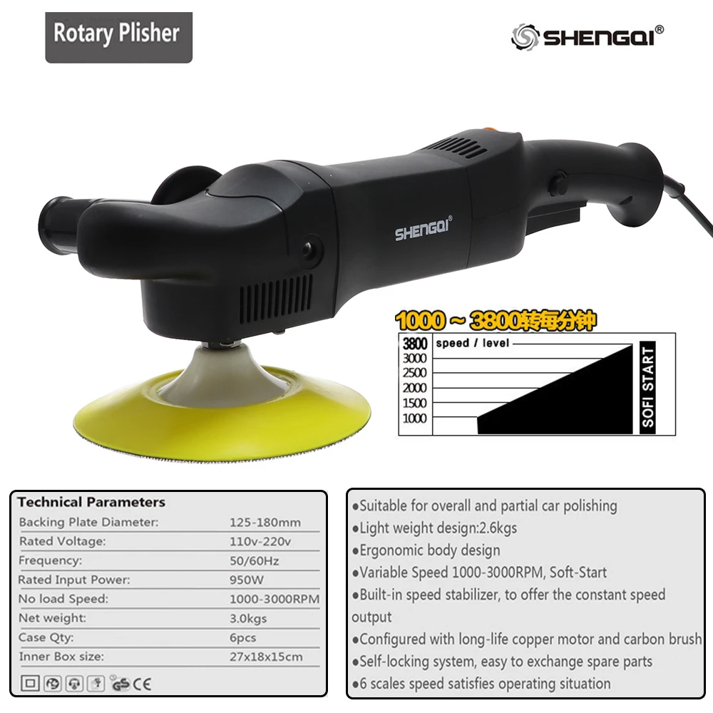 BATOCA Car Buffer Polisher, 6 Variable Speed DA Buffer, 3800 RPM Orbital  Dual Action Polisher