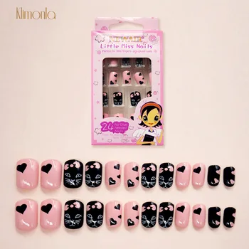 

24PCS/Boxed False Nails for Children DIY Full Cover Short Size Cute Press on nails for kids Pink Love pattern Nail Art Tips
