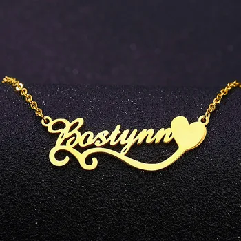

Personalized Custom Stainless Steel Name Necklace for Heart Pattern at the bottom Women Bohemian Gold Pendant Jewelry Necklaces