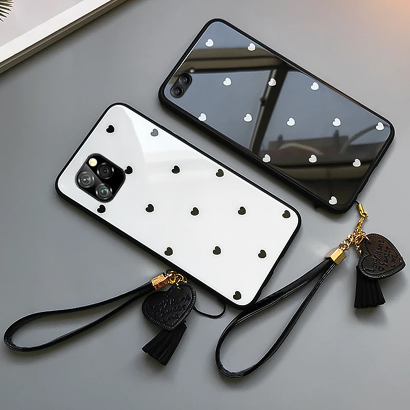 

Case & Strap For iPhone 11 Pro Max phone Cases Small Heart Tempered Glass Hard Cover For iPhone 11 Pro xr xs Max 6 6S 7 8 plus
