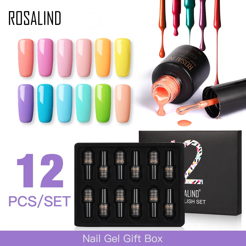  ROSALIND Gel Nail Polish Set Acrylic Nail Kit 12PCS/LOT Soak Off Hybrid Lacquer Semi Permanent Gell