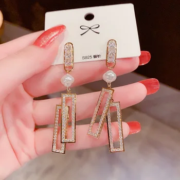 

10 pair boucle d’oreille femme 2020 new rectangular zircon earrings delicate long women's earrings hoop earrings for women