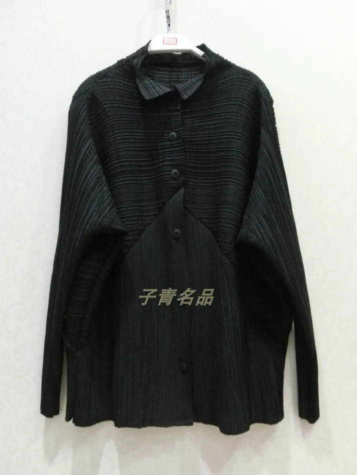 Черный MIYAKE Плиссированное Новое высококачественное Плиссированное текстурное пальто-кардиган с длинными рукавами - Цвет: Черный