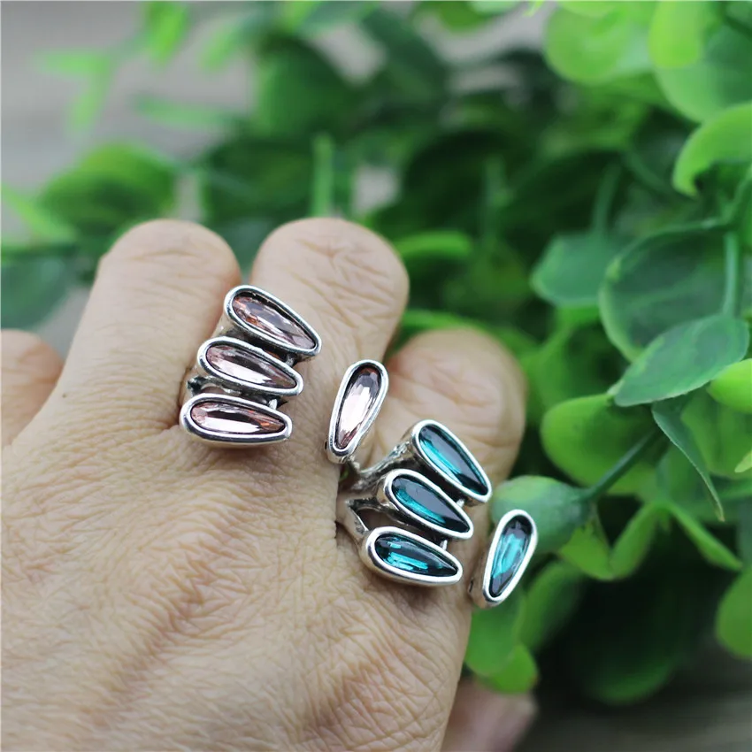 ANSLOW Fashion Vintage Open Adjustable Metal Rings Women's Anniversary Wedding Engagement Crystal Ring For Female Girl LOW0073AR - Image 2