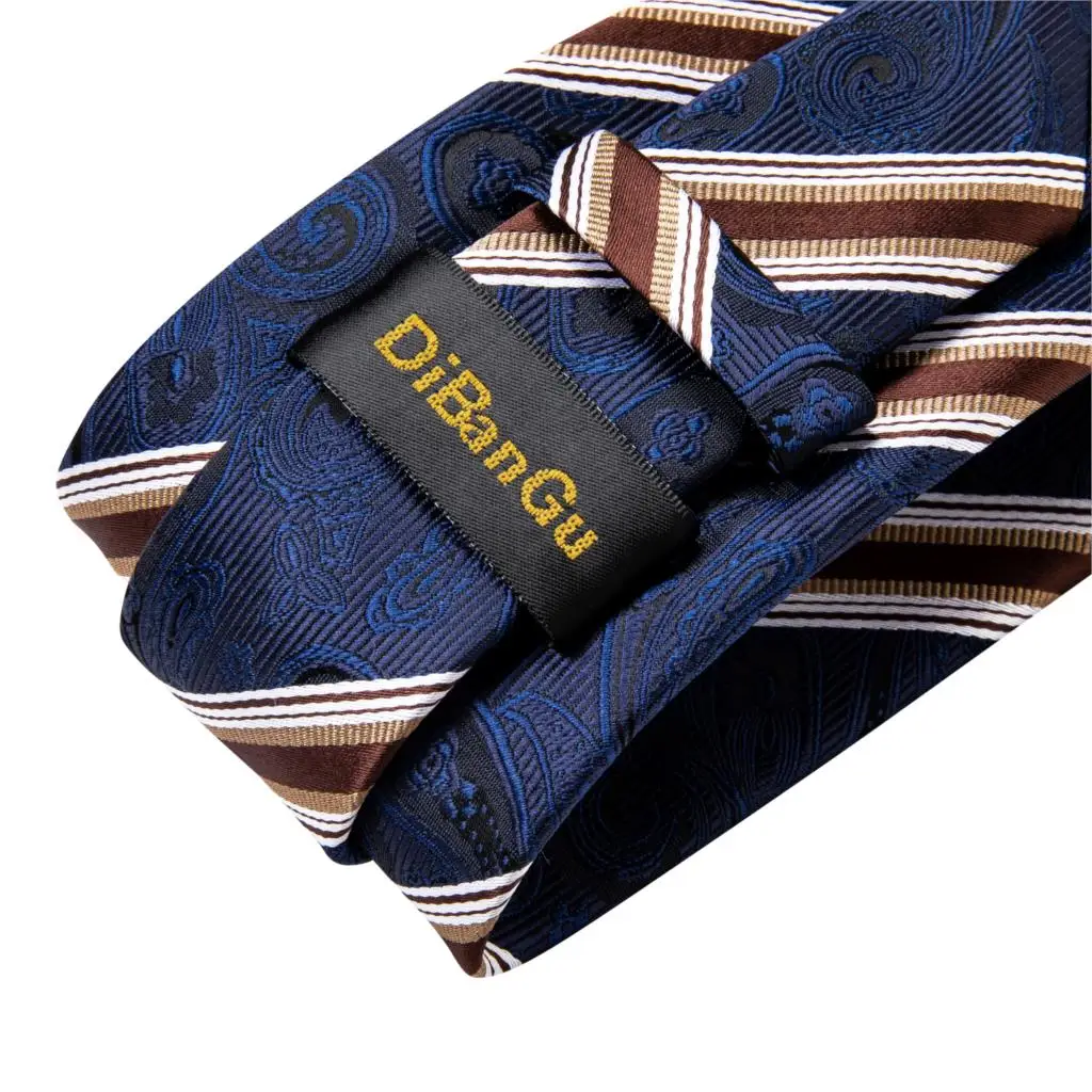 Men Tie Navy Blue Red Wine Striped Silk Wedding Tie for Men Handky cufflink Gift Tie Set DiBanGu Design Party Business Fashion