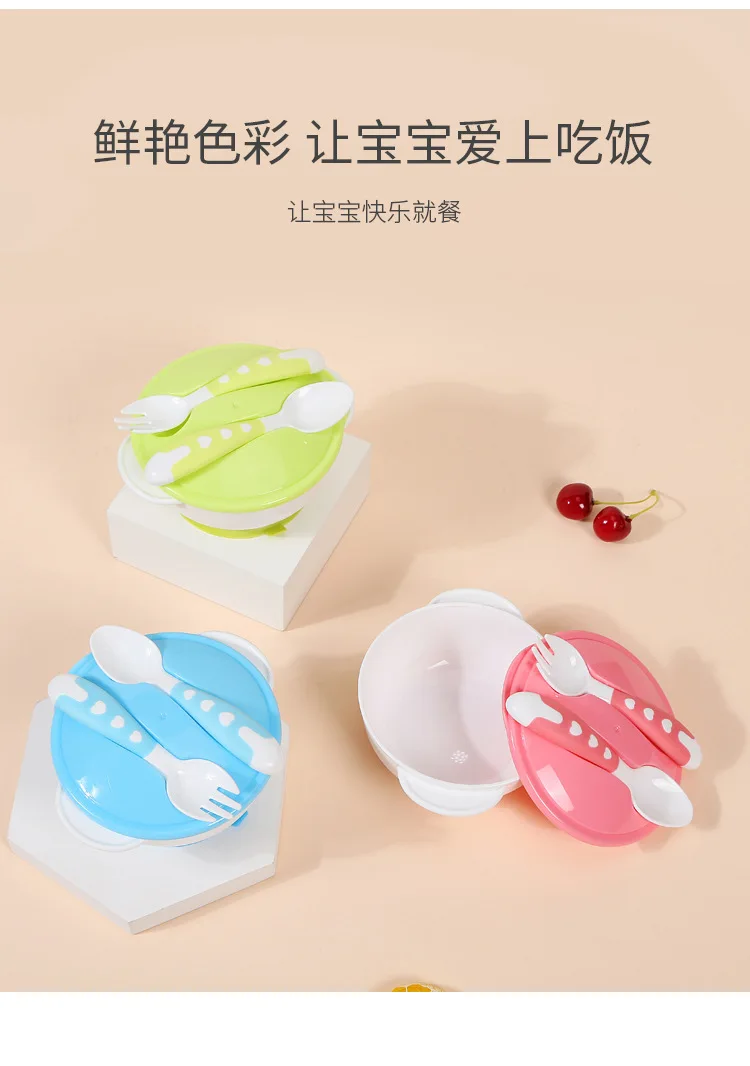 Baby Anti-slip Double Ear Sucker Bowl With Lid Spoon Fork Training Infant Food Supplement Tableware BPA Free New | Мать и ребенок