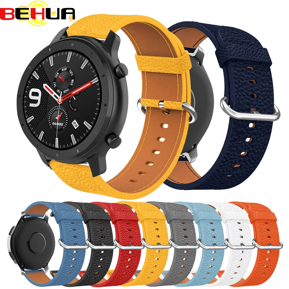 22 мм ремешок для часов Huami Amazfit GTR 47 кожаный Смарт браслет новый huawei GT/Honor magic