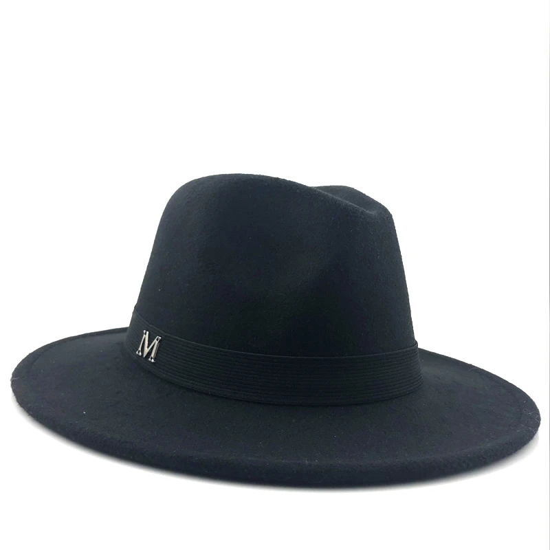 Простая Осенняя Женская модная джазовая Кепка с широкими полями, зимняя модная шерстяная фетровая шляпа для женщин, женские черные шляпы для мужчин