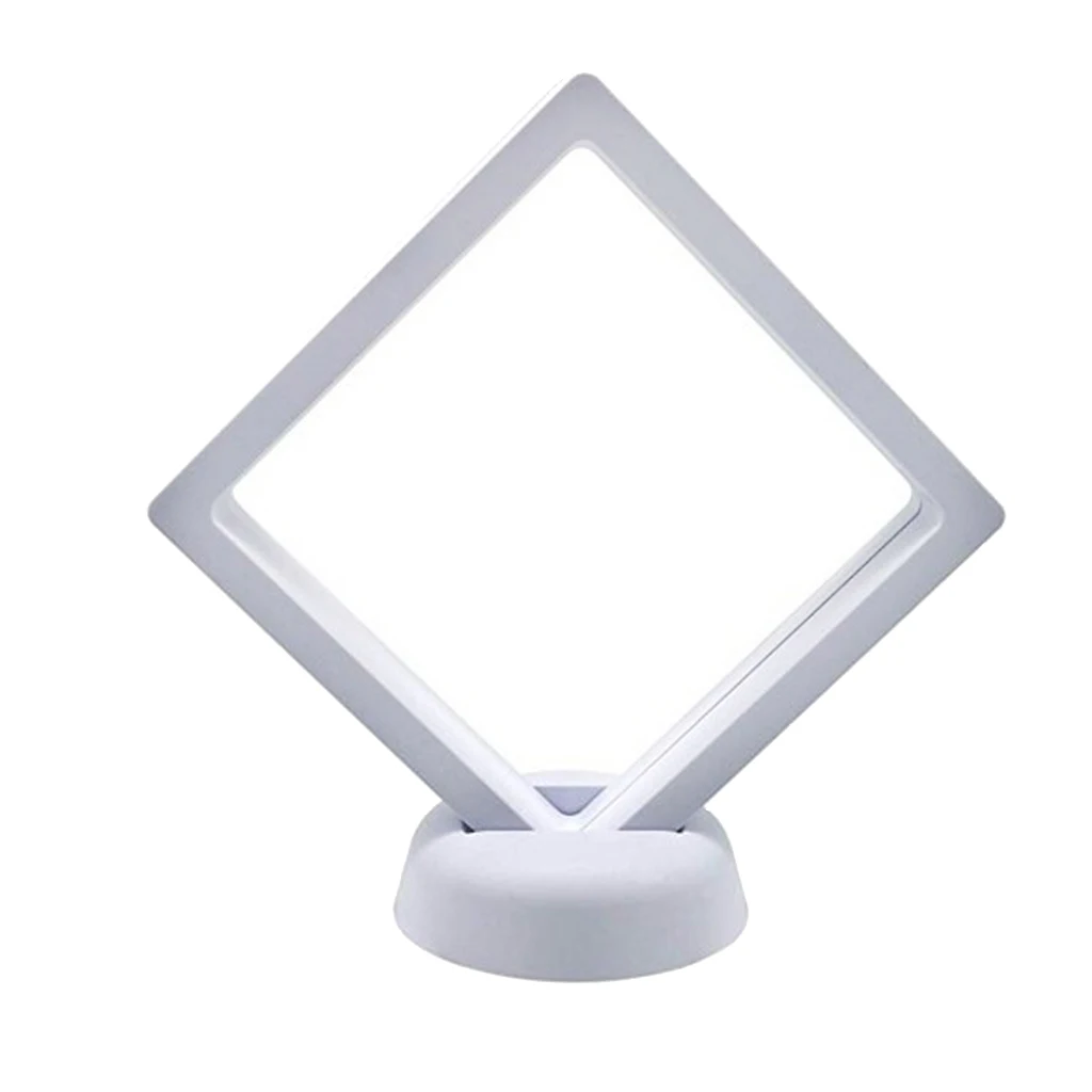 3D Floating Frame Display Holder Coin Display Stand for Challenge Coins, Jewelry, Antique, Medal, White 7x7cm