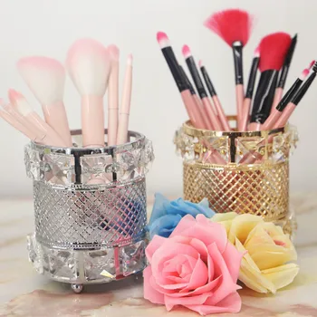 

Metal Crystal Makeup Tube Organizer Beauty Tools Storage Makeup Brush Pen Holder Desktop Decor Ornaments
