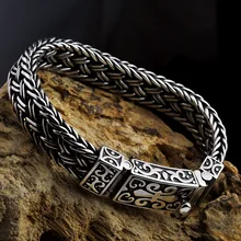 Настоящий 925 пробы серебряный браслет, мужской и женский широкий 11 мм Ретро панк-рок браслет-цепочка, тайские серебряные ювелирные изделия