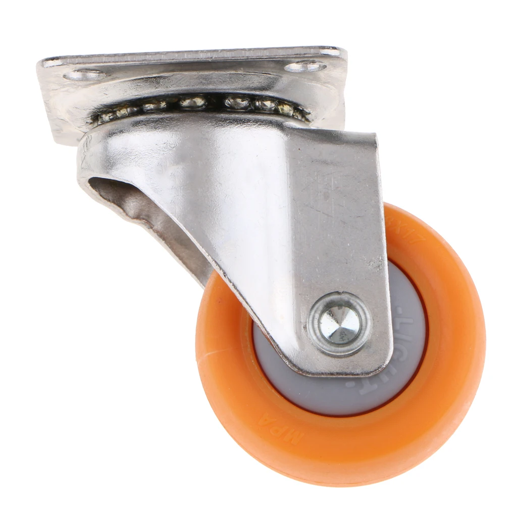 4pcs All Swivel Bearing Ball Plate Caster 25kg Home Furniture Orange Nylon Wheel Dia. 1.5inch