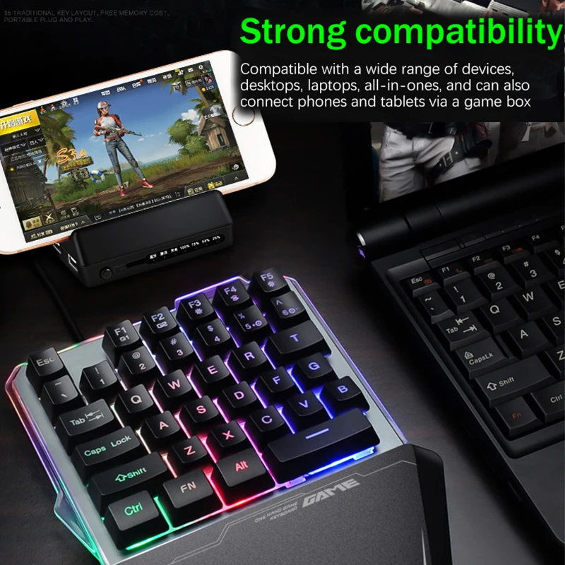 RGB PUBG Single-Handed Keyboard For PS4/Xbox/PC Mobile Phone Game Porable Wired USB LED Backlight Keypad Mechanical Keyboard