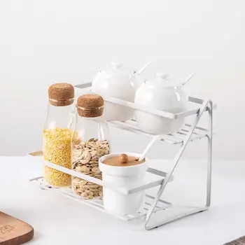 

Metal Double Layer Storage Shelf Kitchen Organizer Condiments Spices Organizer Holder Bathroom Desktop Iron Storage Rack Shelves