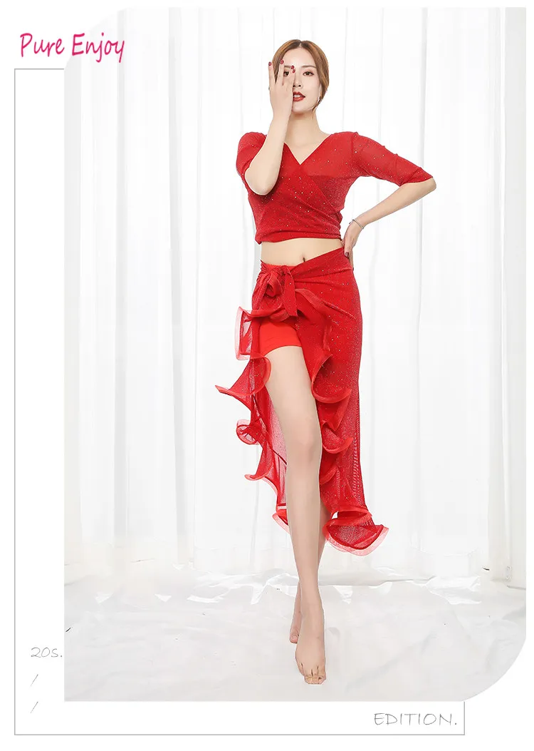 Belly dance new short skirt strap adjustable hip scarf skirt performance suit female belly dance practice clothes suit set
