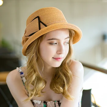 

Women Summer Sun Hats with Big Bowknot Visor Caps Straw Hat Female Travel Folding UV Protection Hats Curl Brim Caps