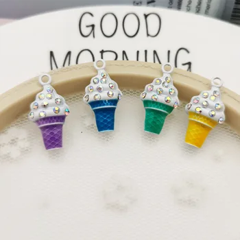 

10pcs Rhinestone Ice Cream Enamel Pendants Charms Summer Snacks For DIY Bracelet Necklace Jewelry Making Accessories Gift YZ840