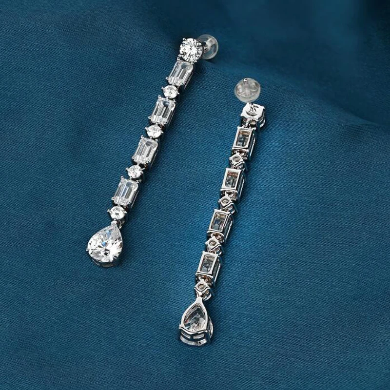 OEVAS 100% 925 Sterling Silver High Carbon Diamond Long Drop Earrings For Women Wedding Engagement Party Fine Jewelry Wholesale