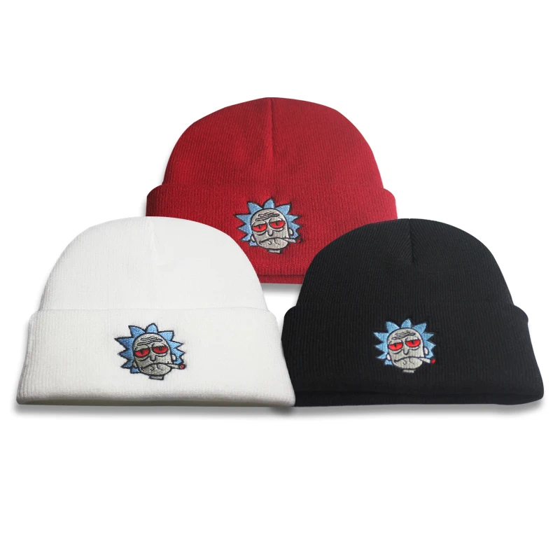 Милый мультфильм вышивка Skullies Beanies забавные красные глаза мужские шапки унисекс вязаная шапка теплая зимняя горнолыжные шапки шапка "хип-хоп"
