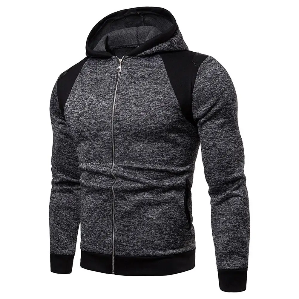 

New Splicing Color Zipper Hooded Long Sleeve Men's Sport Casual Pullover Sweatshirt
