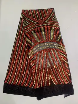 

Advanced Red Gold Handcut organza lace African sewing fabric with allover sequins shine and high quality 5 yards/ PC YYZ0899