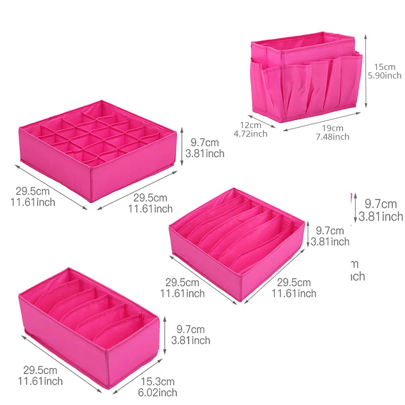 Foldable Non-woven Storage Boxes washable Lidded Closet Organizer 4pcs / set For Ties Socks Shorts Bra Underwear Divider Drawer