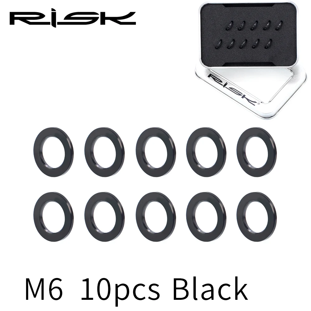 10pcs M6 Black RISK 10 шт./кор. дорога горный велосипед из титанового сплава велосипед плоская шайба для M5/M6 болтов винтов гаек разделительное кольцо прокладка Настройка - Цвет: 10pcs M6 Black