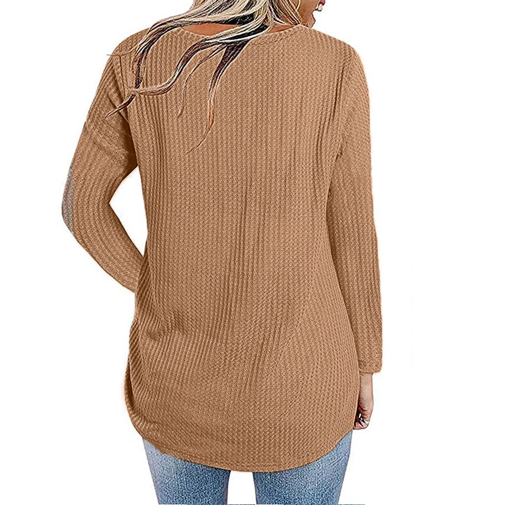 JAYCOSIN Chiffon Blouse Womens Casual Long Sleeve Autumn Knot Waffle Knit Tunic Blouse Cute Shirts Tops Winner Girl Lady 729