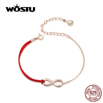 

WOSTU Red & Golede Double Color Infinite Symbol Bracelet 100% Real 925 Sterling Silver Bracelet 2019 New Design CTB015