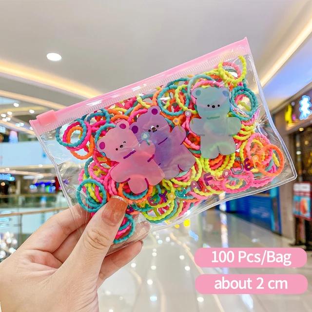 50/100 Pcs/Box New Children Cute Colors Soft Elastic Hair Bands Baby Girls Lovely Scrunchies Rubber Bands Kids Hair Accessories bear bag-7-100 Pcs