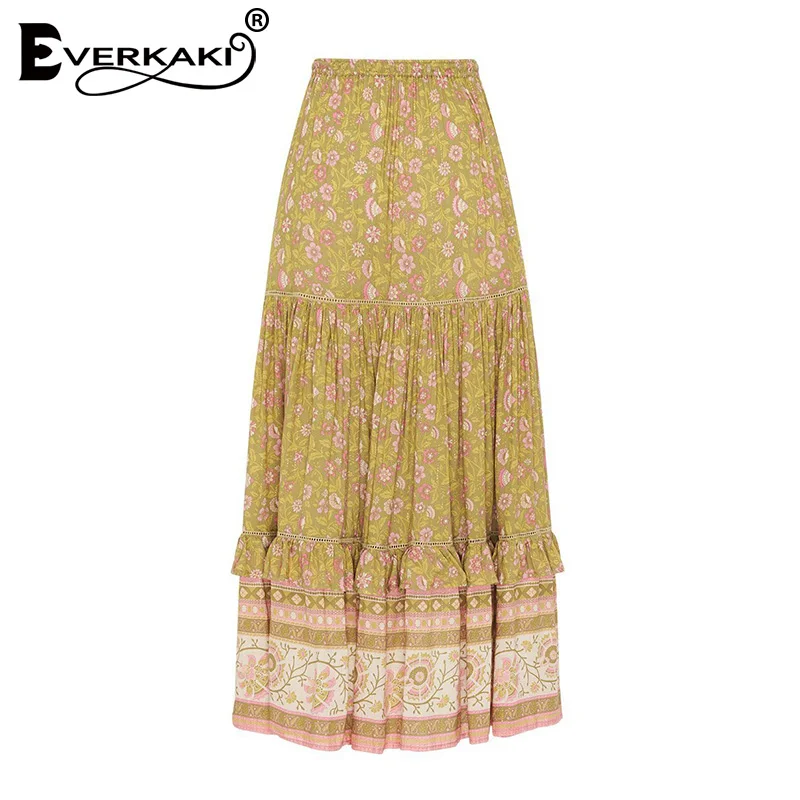 Everkaki Boho Цветочная длинная юбка с принтом женские кисточки пояса эластичная талия цыганские летние женские длинные юбки женские Осень Новые