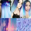 FAVE Ombre Short Bob Synthetic Wig Blue Purple Rainbow Colorful Straight Hair Middle Part Cosplay Heat Resistant Fiber For Women ► Photo 2/6