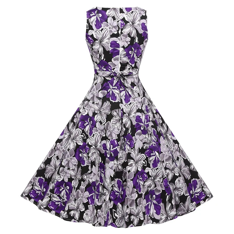 Kostlish Cotton Summer Dress Women 2017 Sleeveless Tunic 50s Vintage Dress Belt Elegant Print Rockabilly Party Dresses Sundress (84)