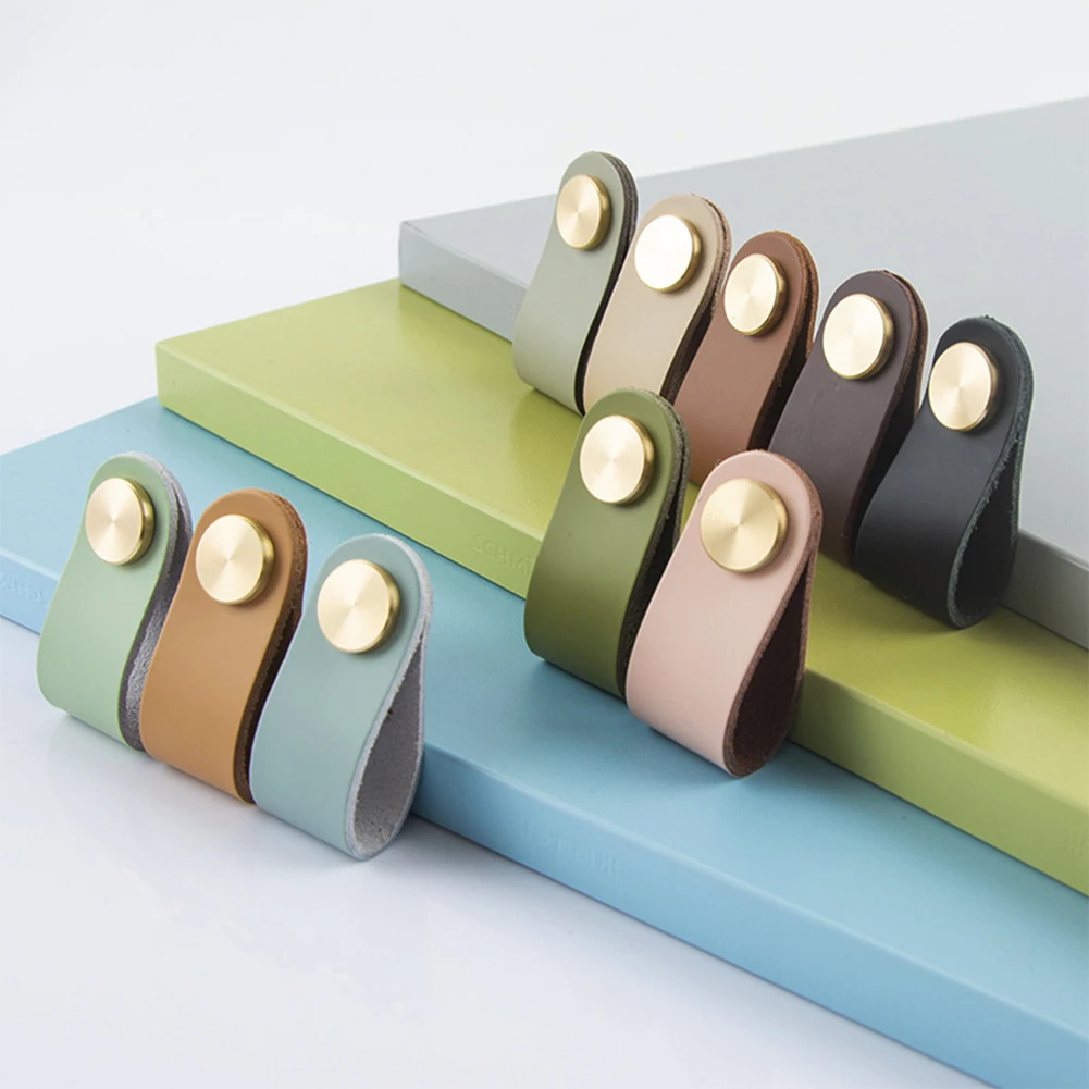 

CTHome 10Colors Leather Brass Knob Handle Simple Cabinet Handles Nordic Drawer Pulls Furniture Handles Kitchen Cabinet Handles