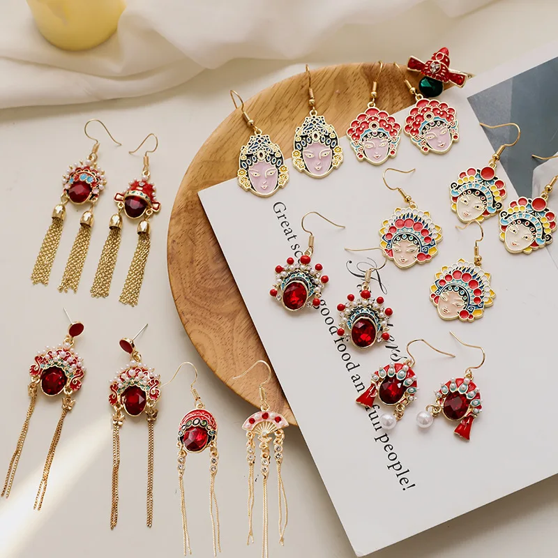 

Legenstar Beijing Opera Mask Earrings Chinese Ethnic Style Retro Red crystal Long Drop Earrings Jewelry Women Fashion Gift