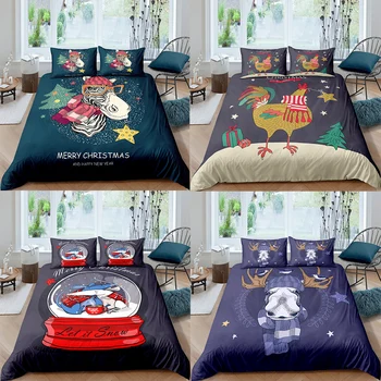 

3D Simple Christmas Animal Pattern Duvet Cover Bedding Set Queen Size Duvet Cover Comforter Bed Cover Set Bedclothes King Size