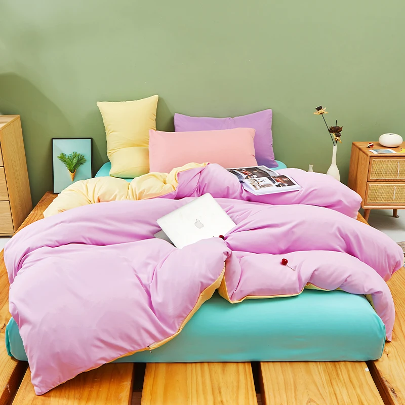 Kawaii Rainbow Bedding Set Fashion Matching Soft Warm Comfort A/B Brushed Fabric Bed sheet Duvet Cover Home King Queen Size 4pcs 
