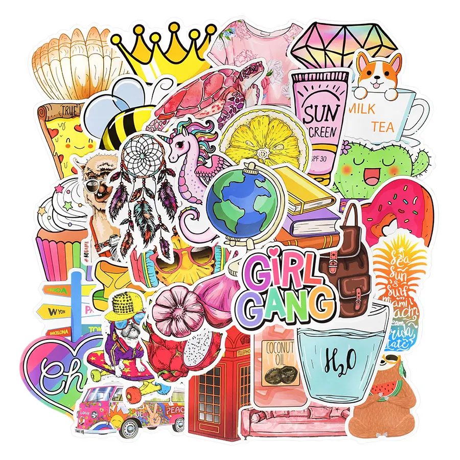 100 PCS Cute Cartoon Stickers Girl Vsco Anime Pink Kawaii Graffiti Waterproof Stickers to DIY Laptop Suitcase Skateboard Guitar