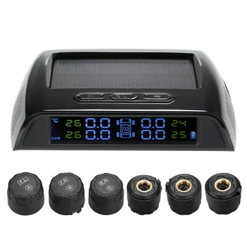 

Smart TPMS Tire Pressure Monitoring System Solar Power Auto Security Alarm Tyre Pressure 6 Sensors for Car RV Truck Tow Trailers