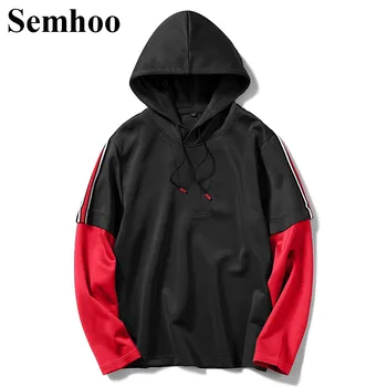 

2019 Autumn Men's Casual Loose Sweatershirt Fashion Hooded Stitching Simple Striped Sportswear Men's Plus Size S---XXL