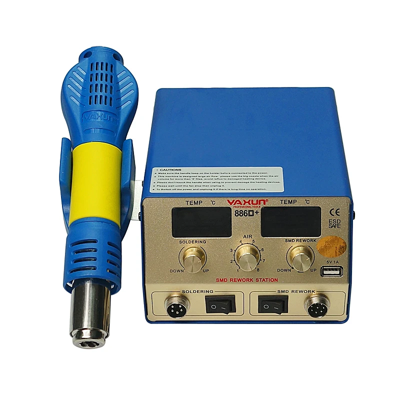 BGA Rework station YAXUN YX-886D+ 2 in 1 SMD hot air and soldering station temperature Momery Function  5V 1A USB Output