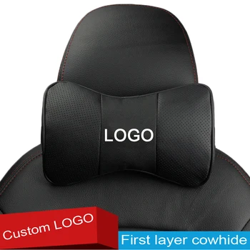 

Black 2Pcs Genuine Leather Car Seat Rest Cushion Headrest Car Neck Pillows For Volvo Hyundai Peugeot Opel BMW Audi Mitsubishi