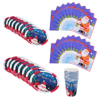 

1 Set of Disposable Paper Plates Cups Napkins Christmas Birthday Tableware