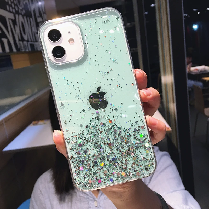 Luxury Glitter Star Sequins Bling Clear Phone Case For iPhone 13 Pro Max 12 Mini 11 XS XR X 7 8 Plus Transparent Soft Back Cover