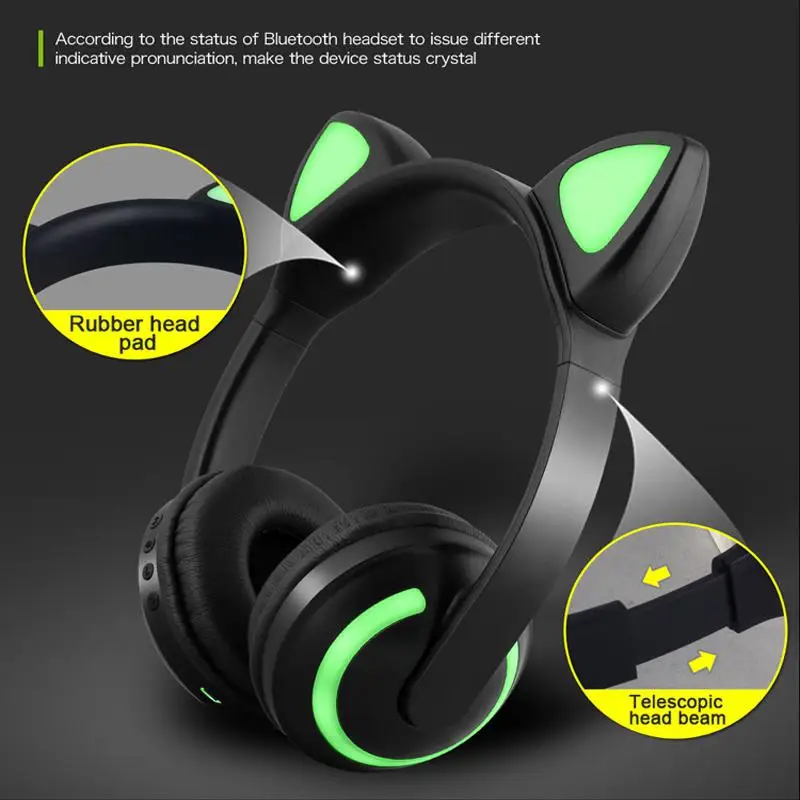 Bluetooth стерео кошачьи наушники мигающие светящиеся кошачьи наушники игровая гарнитура наушники с 7 цветами светодиодный свет