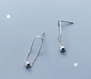 

THIN very &SMALL Authentic Real 100% 925 Sterling Silver fine Jewelry "U" GEOMETRIC Round Beads Tassel Earrings gtle2410