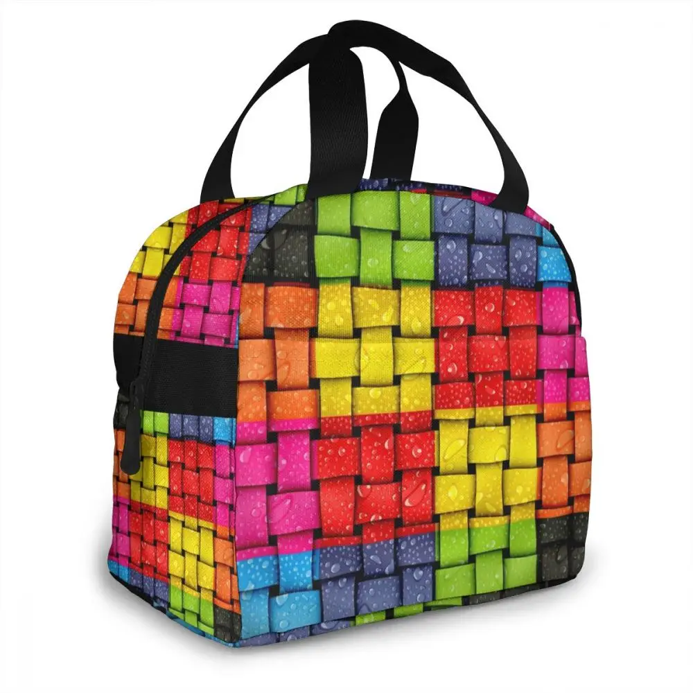 

NOISYDESIGNS Fresh Insulation Cold Bales Colorful Lattice Printing Thermal Lunch Bags For Kids Women Picnic Holder Bolsa Termica